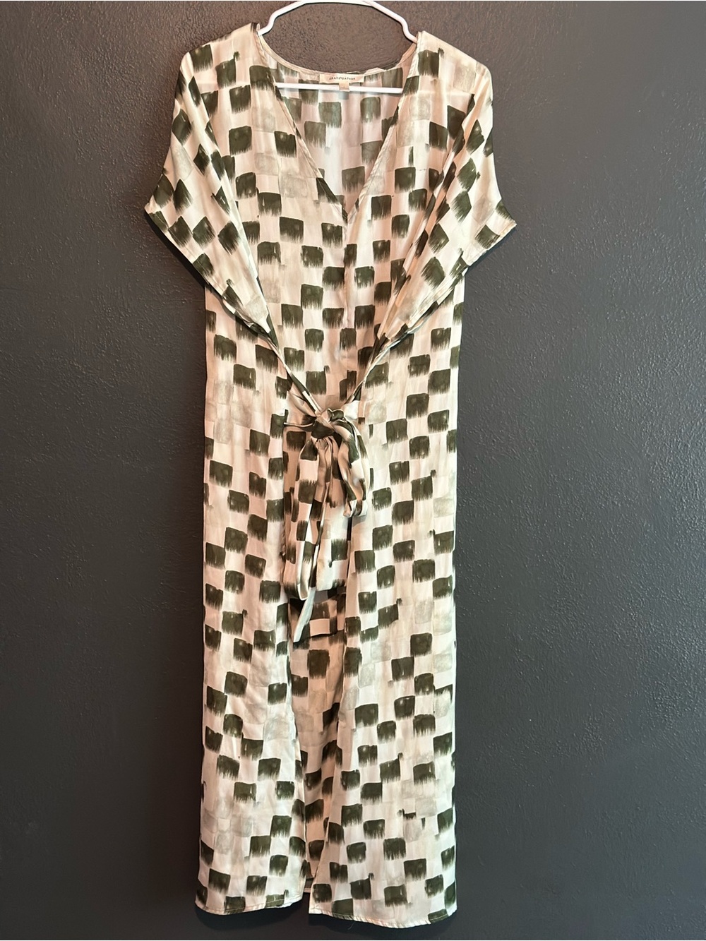 Grade & Gather Midi Tie-Waist Dress in Olive and Cream